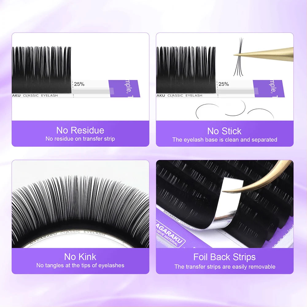Extensiones de Pestañas Clásicas Individuales NAGARAKU (16 Filas, Negro Mate, Suaves y Profesionales)