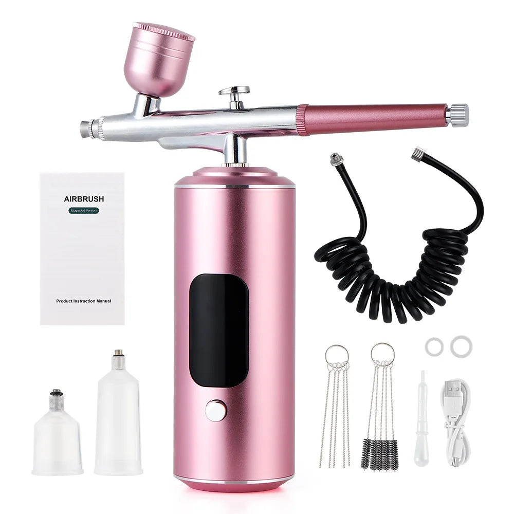 Kit de Aerografía Recargable Inalámbrico con Compresor – Maquillaje, Uñas, Tartas y Cabello