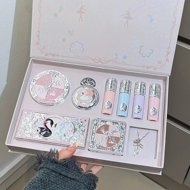 Set de Maquillaje Ballet Rosa NICEKEY – Labiales, Blush, Polvos, Sombras y Collar