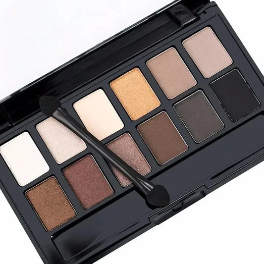 Paleta de Sombras de Ojos Profesional de 12 Colores, Tonos Neutros Mate y Brillo Natural para Maquillaje de Ojos