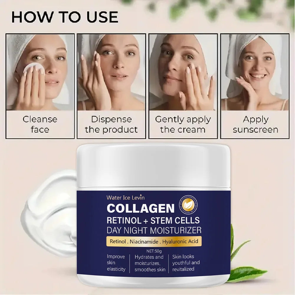 Crema Facial de Colágeno 50g con Retinol y Ácido Hialurónico – Antiedad Día y Noche