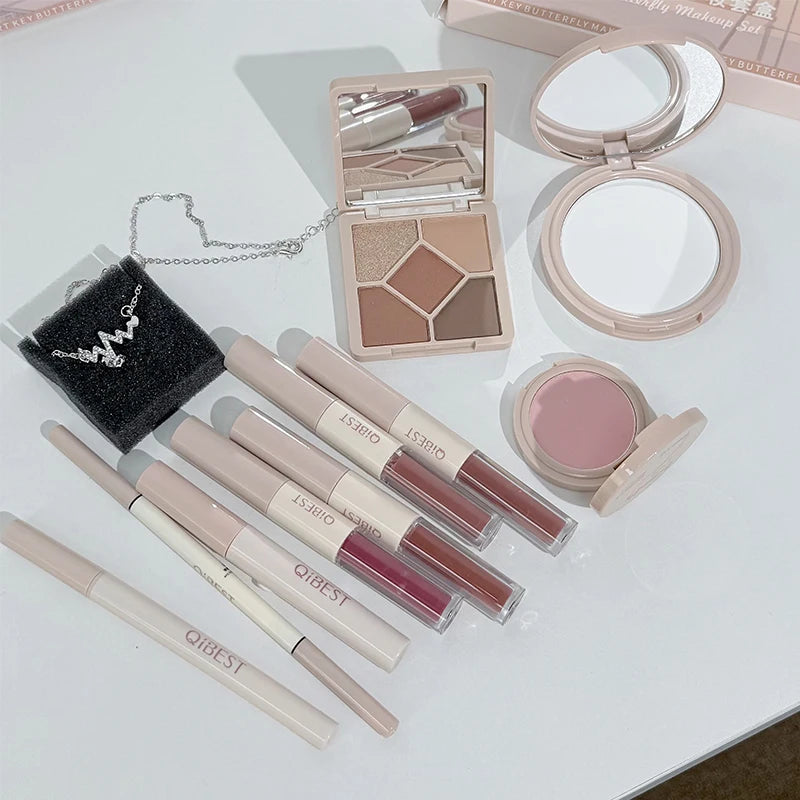 Set de Maquillaje Mariposa – Labial, Colorete, Sombras y Collar de Regalo para Mujer