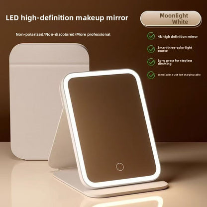 Espejo de Maquillaje con Luz LED Plegable y Recargable