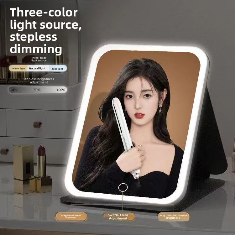 Espejo de maquillaje LED plegable recargable