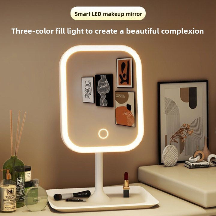 Espejo de maquillaje LED táctil con 3 tonos de luz