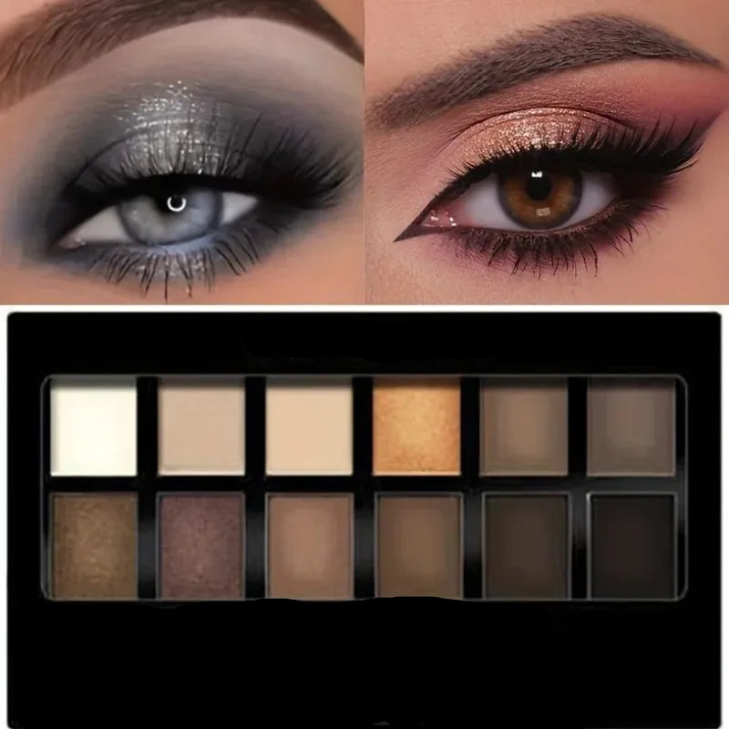 12-Color Professional Eyeshadow Palette, Natural Matte and Shimmer Tones for Eye Makeup