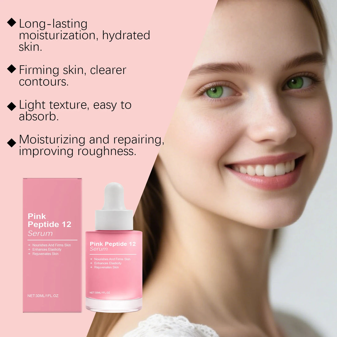 Sérum Facial Pink Peptide 12 con Niacinamida – Efecto Glass Skin Coreano