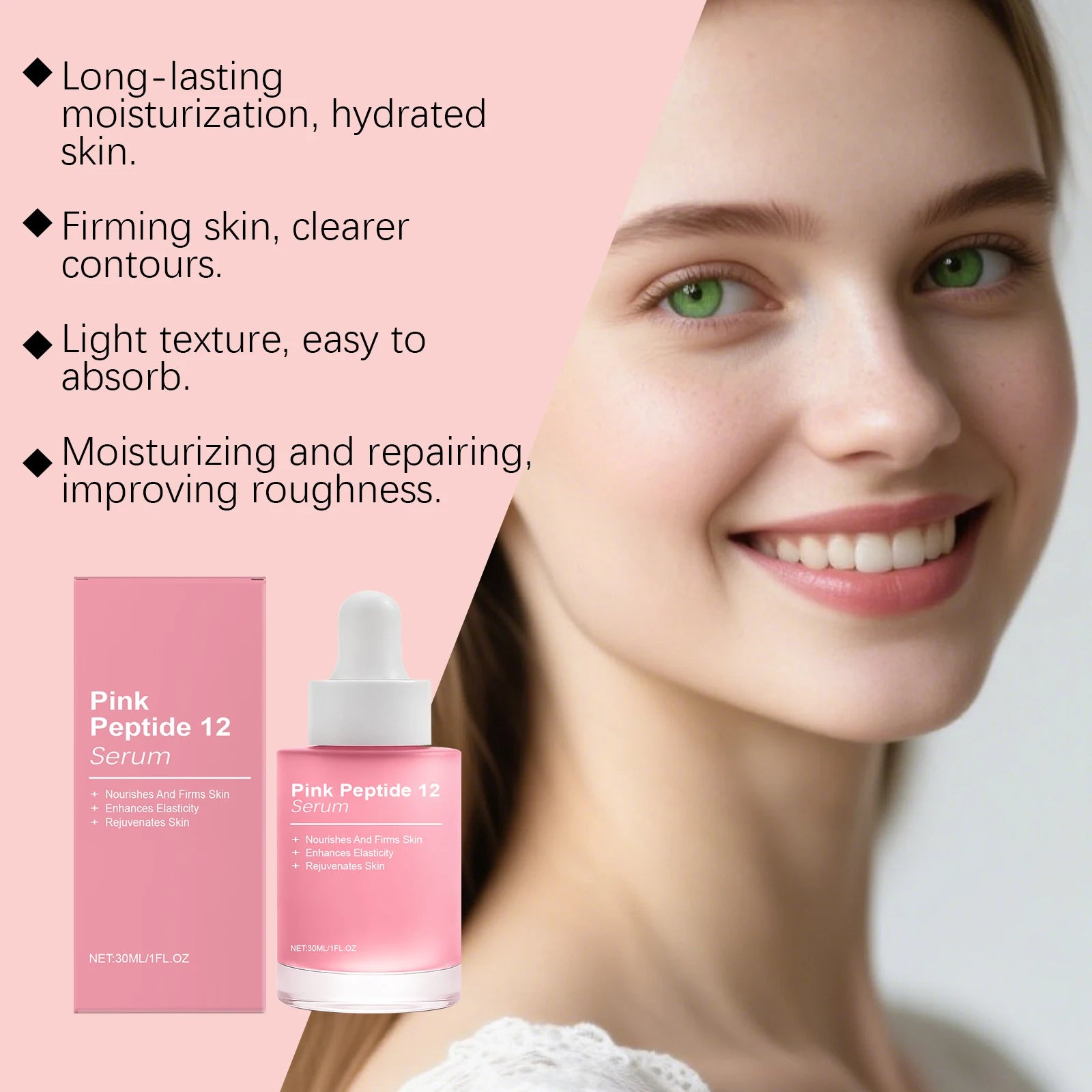 Sérum Facial Pink Peptide 12 con Niacinamida – Efecto Glass Skin Coreano