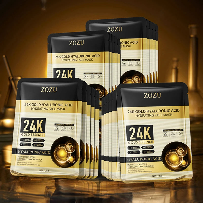 Máscara Facial de Oro 24K con Ácido Hialurónico – Reafirmante, Hidratante y Luminizadora