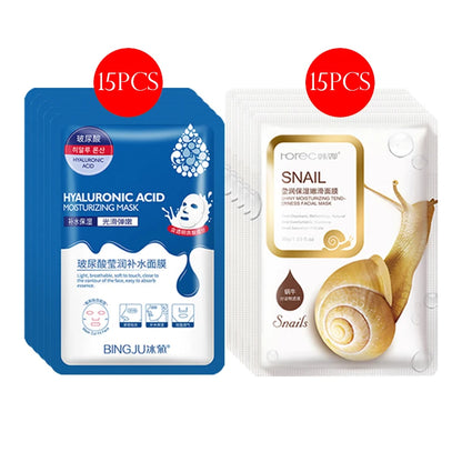 Set de 30 Máscaras Faciales de Baba de Caracol BIOAQUA – Hidratantes y Antiarrugas