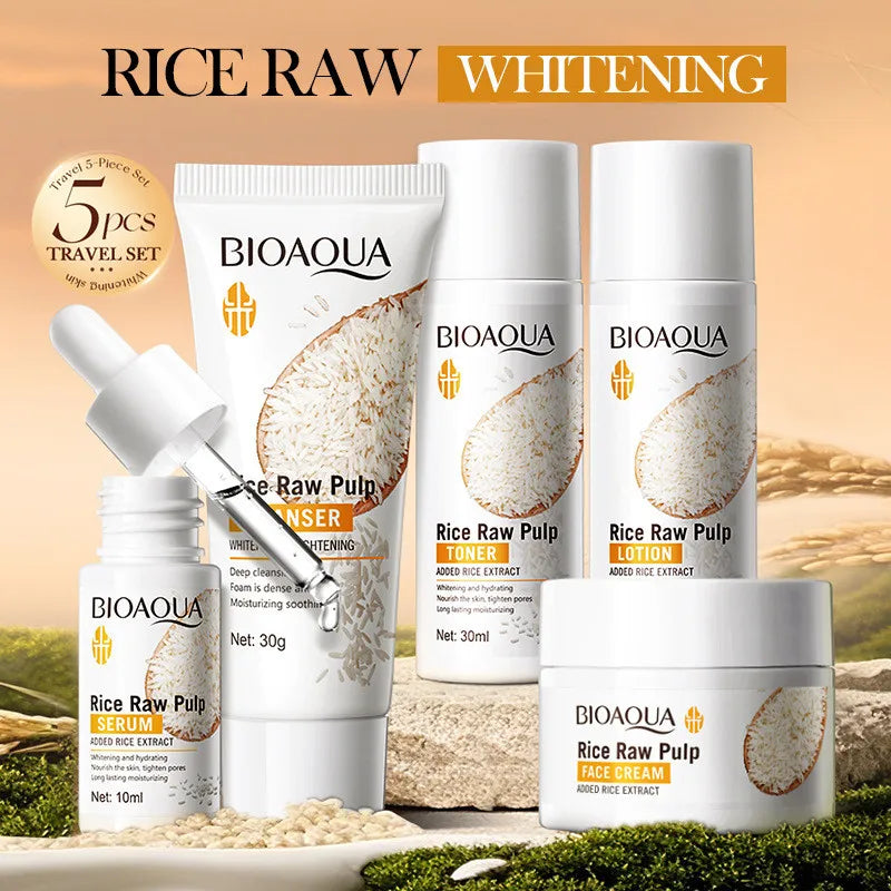 Set de Skincare de Arroz BIOAQUA 5 Piezas – Aclarante, Hidratante y Nutritivo
