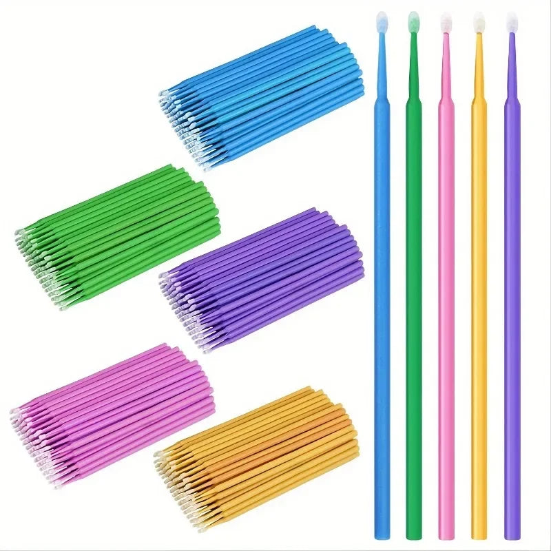 Pack de 100 Mini Bastoncillos de Algodón de Precisión (Microhisopos Ideales para Aplicación de Adhesivo de Pestañas y Maquillaje)