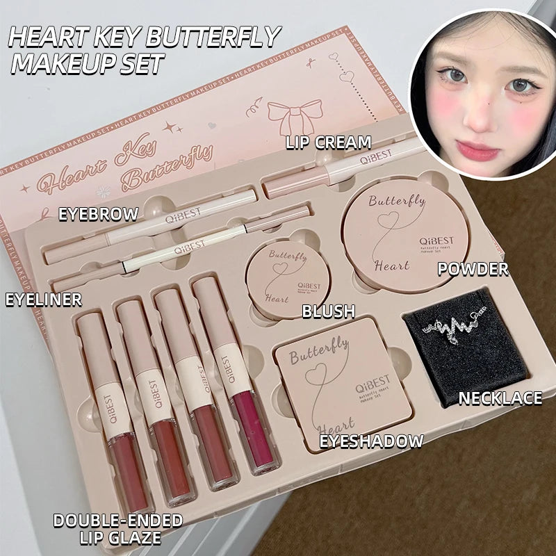Set de Maquillaje Mariposa – Labial, Colorete, Sombras y Collar de Regalo para Mujer