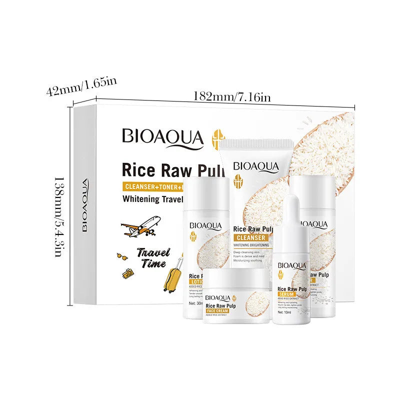 Set de Skincare de Arroz BIOAQUA 5 Piezas – Aclarante, Hidratante y Nutritivo