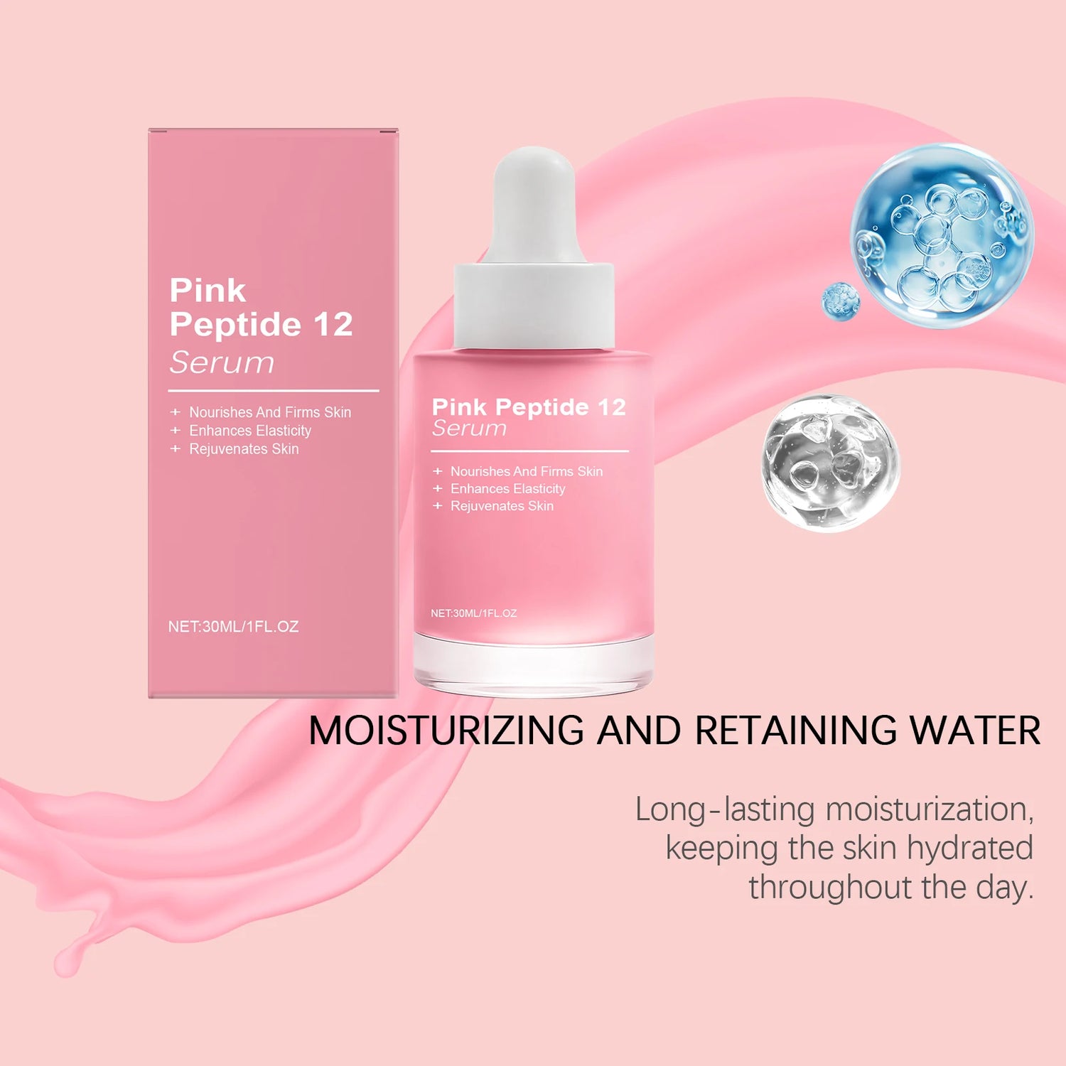 Sérum Facial Pink Peptide 12 con Niacinamida – Efecto Glass Skin Coreano
