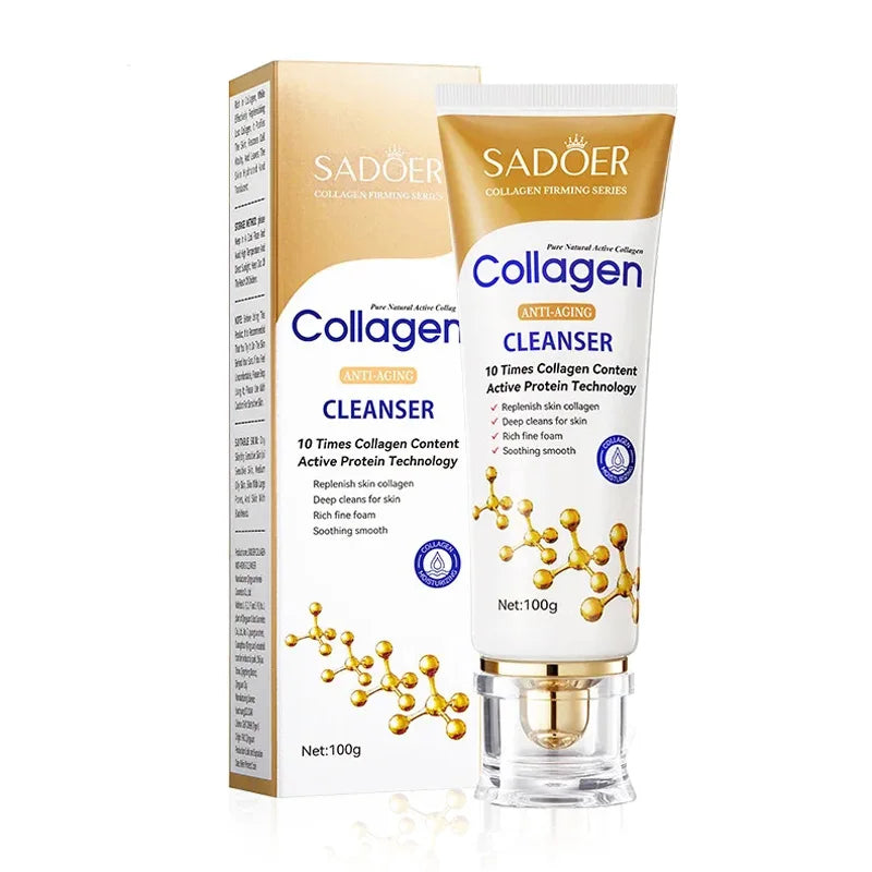 Espuma Limpiadora Facial de Colágeno SADOER – Antiarrugas, Aclarante e Hidratante