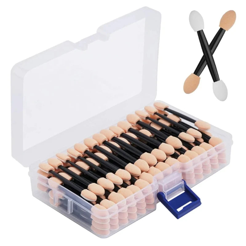 Set de 120 Aplicadores de Sombra Desechables con Estuche – Doble Punta para Maquillaje Profesional
