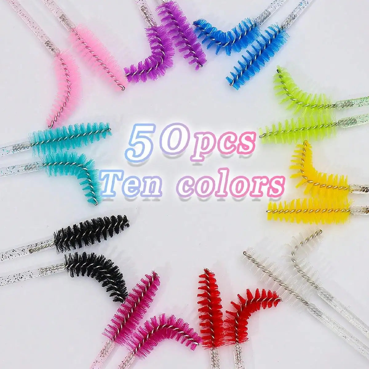 50-Pack Disposable Eyelash and Eyebrow Brushes with Crystal Handle (Makeup Spoolies)