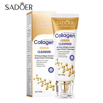 Espuma Limpiadora Facial de Colágeno SADOER – Antiarrugas, Aclarante e Hidratante
