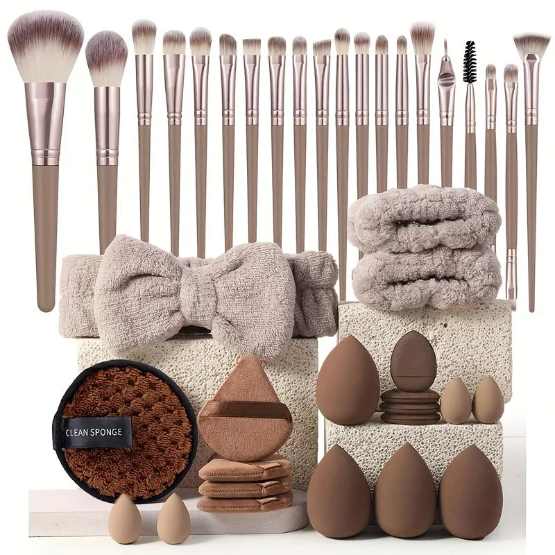 Kit de Maquillaje y Belleza de 33 Piezas (Set Completo con Esponjas Grandes y Pequeñas para una Aplicación Impecable)