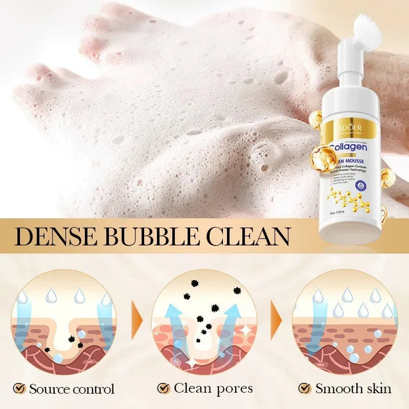 Espuma Limpiadora Facial de Colágeno SADOER – Limpieza Profunda, Reafirmante e Hidratante
