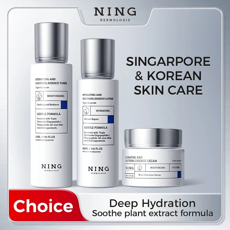 Set de Skincare Coreano Tónico + Loción + Crema – Ácido Hialurónico 8D y Cerámidas para Hidratación y Barrera Cutánea