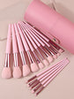 Set de 15 brochas de maquillaje rosas con bote