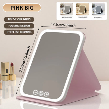 Espejo de maquillaje LED plegable con 3 tonos de luz