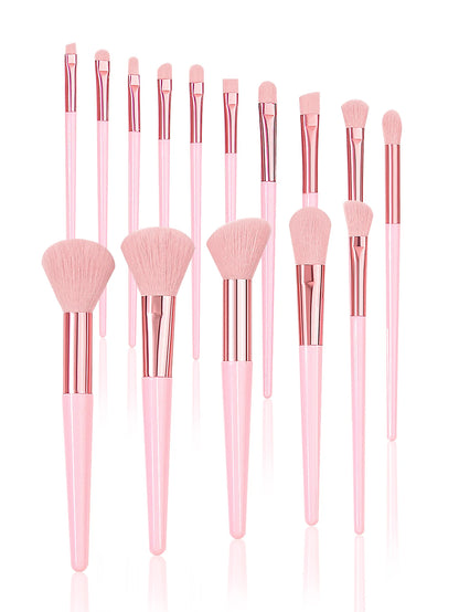 Set de 15 brochas de maquillaje rosas con bote
