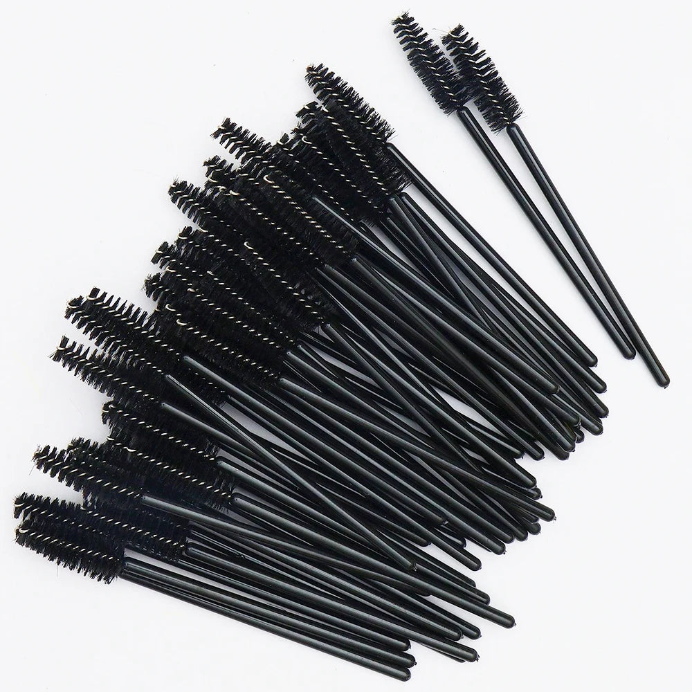 50-Pack Disposable Eyelash and Eyebrow Brushes with Crystal Handle (Makeup Spoolies)