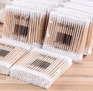Pack de 500 Bastoncillos de Algodón con Mango de Madera (Doble Cabezal, Ideales para Maquillaje, Limpieza Facial y Cuidado Personal)
