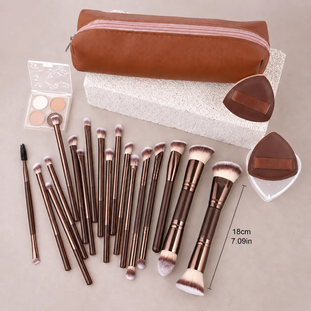 Set de 20 Brochas de Maquillaje con Estuche – Kit Profesional Multifunción con 2 Esponjas