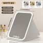 Espejo de maquillaje LED plegable con 3 tonos de luz