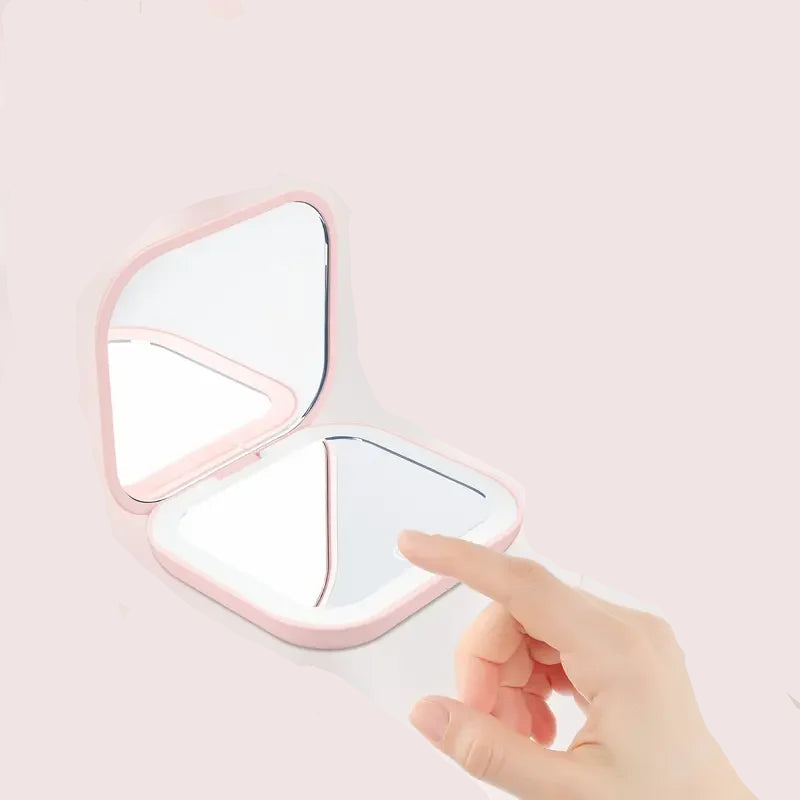 Espejo de Bolsillo Compacto con Luz LED (Plegable, Doble Cara con Ampliación 1X/2X)