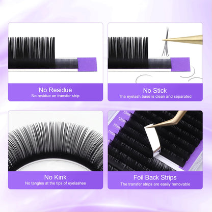 Extensiones de Pestañas Clásicas Individuales NAGARAKU - Negro Natural (16 Filas, Profesionales y Suaves)