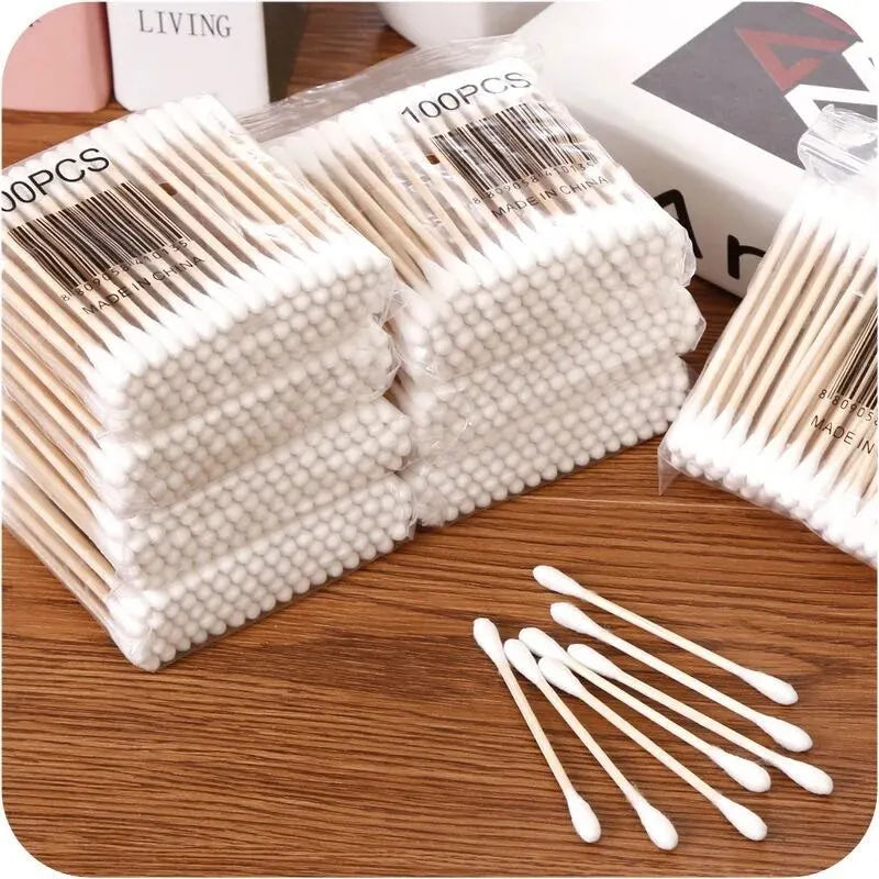 Pack de 500 Bastoncillos de Algodón con Mango de Madera (Doble Cabezal, Ideales para Maquillaje, Limpieza Facial y Cuidado Personal)