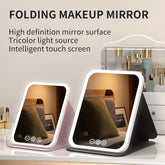 Espejo de maquillaje LED plegable con 3 tonos de luz