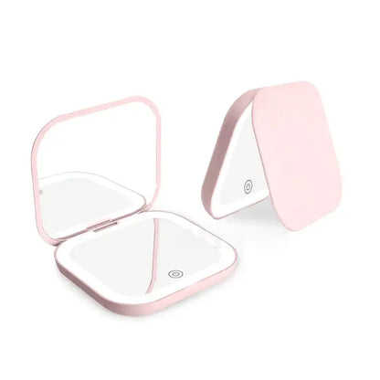 Espejo de Bolsillo Compacto con Luz LED (Plegable, Doble Cara con Ampliación 1X/2X)