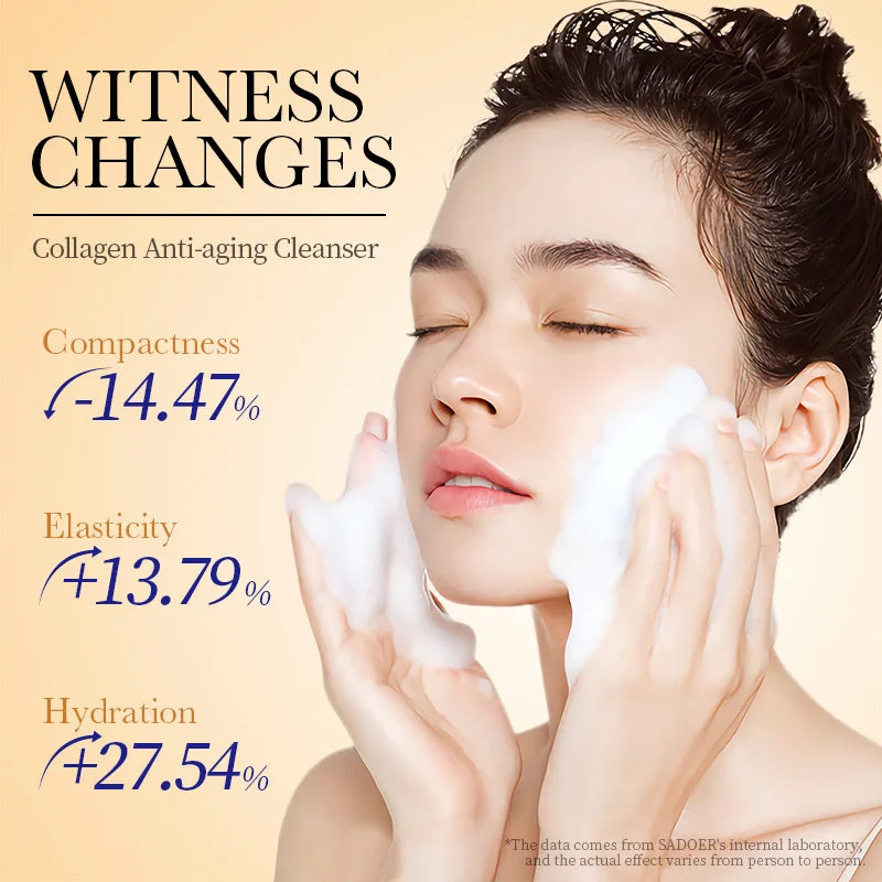 Espuma Limpiadora Facial de Colágeno SADOER – Antiarrugas, Aclarante e Hidratante
