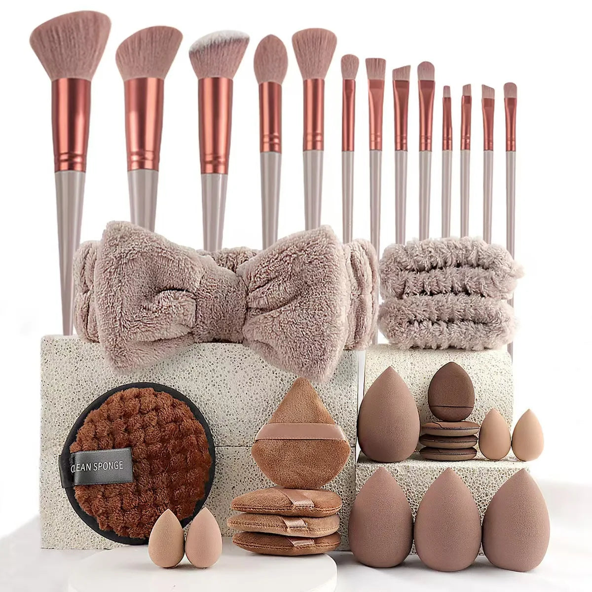 Kit de Maquillaje y Belleza de 33 Piezas (Set Completo con Esponjas Grandes y Pequeñas para una Aplicación Impecable)
