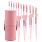 Set de 15 brochas de maquillaje rosas con bote