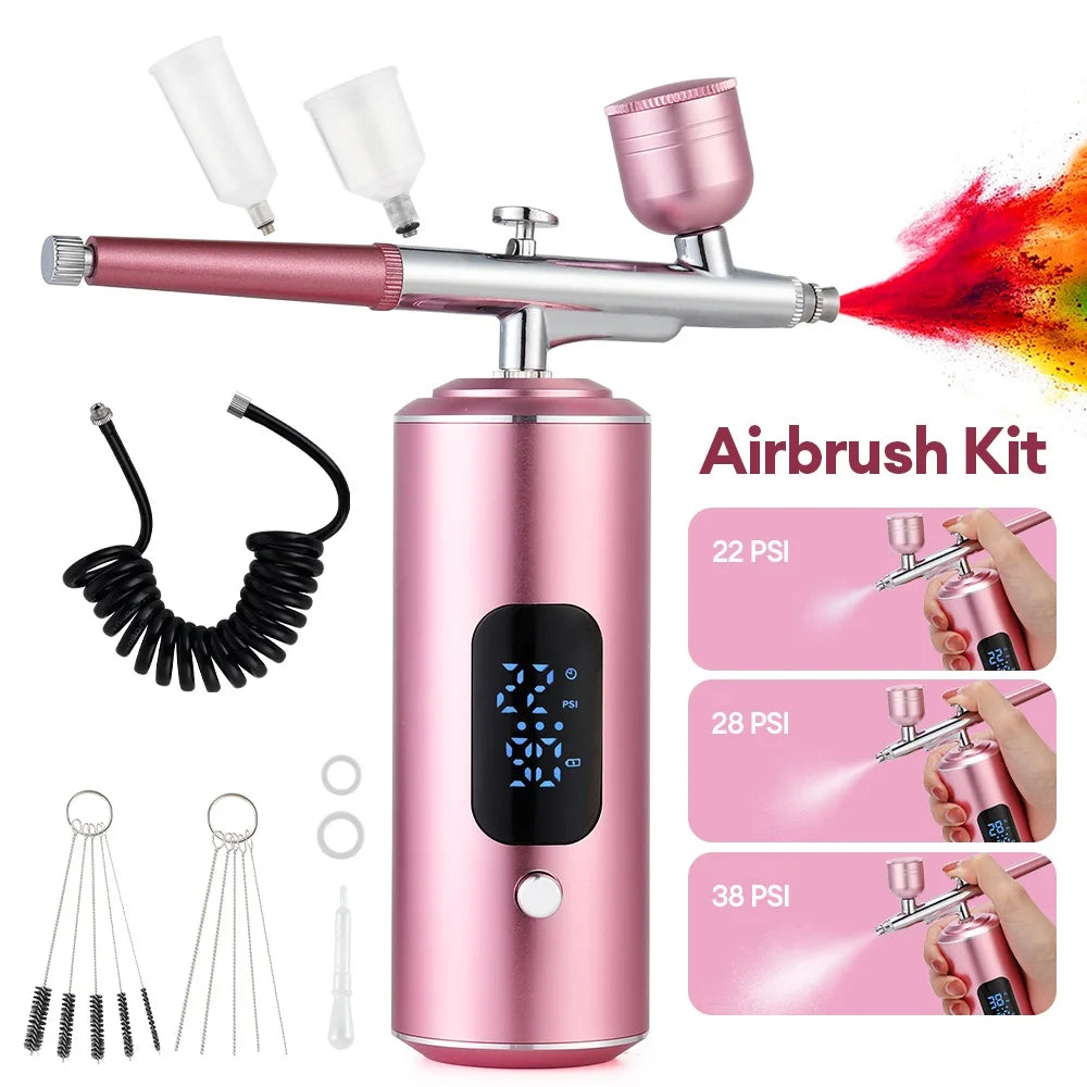 Kit de Aerografía Recargable Inalámbrico con Compresor – Maquillaje, Uñas, Tartas y Cabello