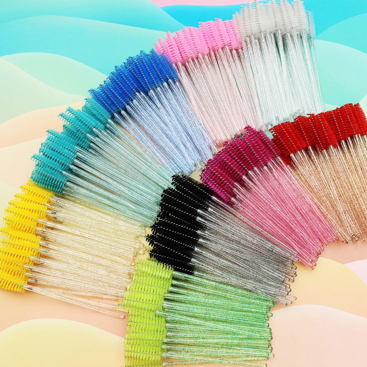 50-Pack Disposable Eyelash and Eyebrow Brushes with Crystal Handle (Makeup Spoolies)