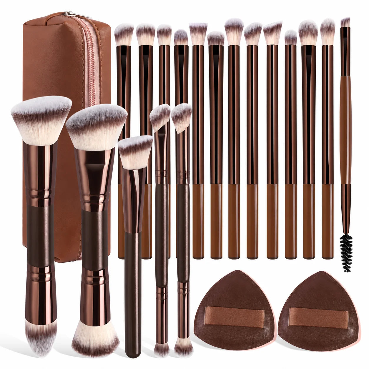Set de 20 Brochas de Maquillaje con Estuche – Kit Profesional Multifunción con 2 Esponjas