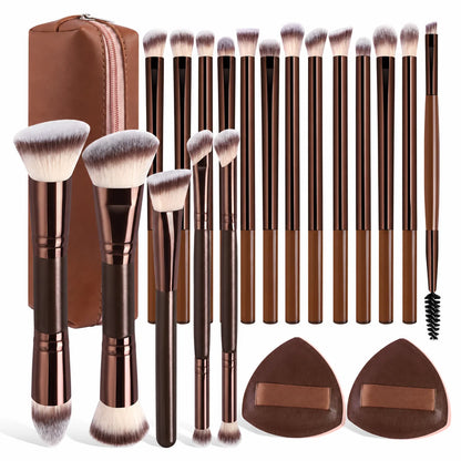 Set de 20 Brochas de Maquillaje con Estuche – Kit Profesional Multifunción con 2 Esponjas