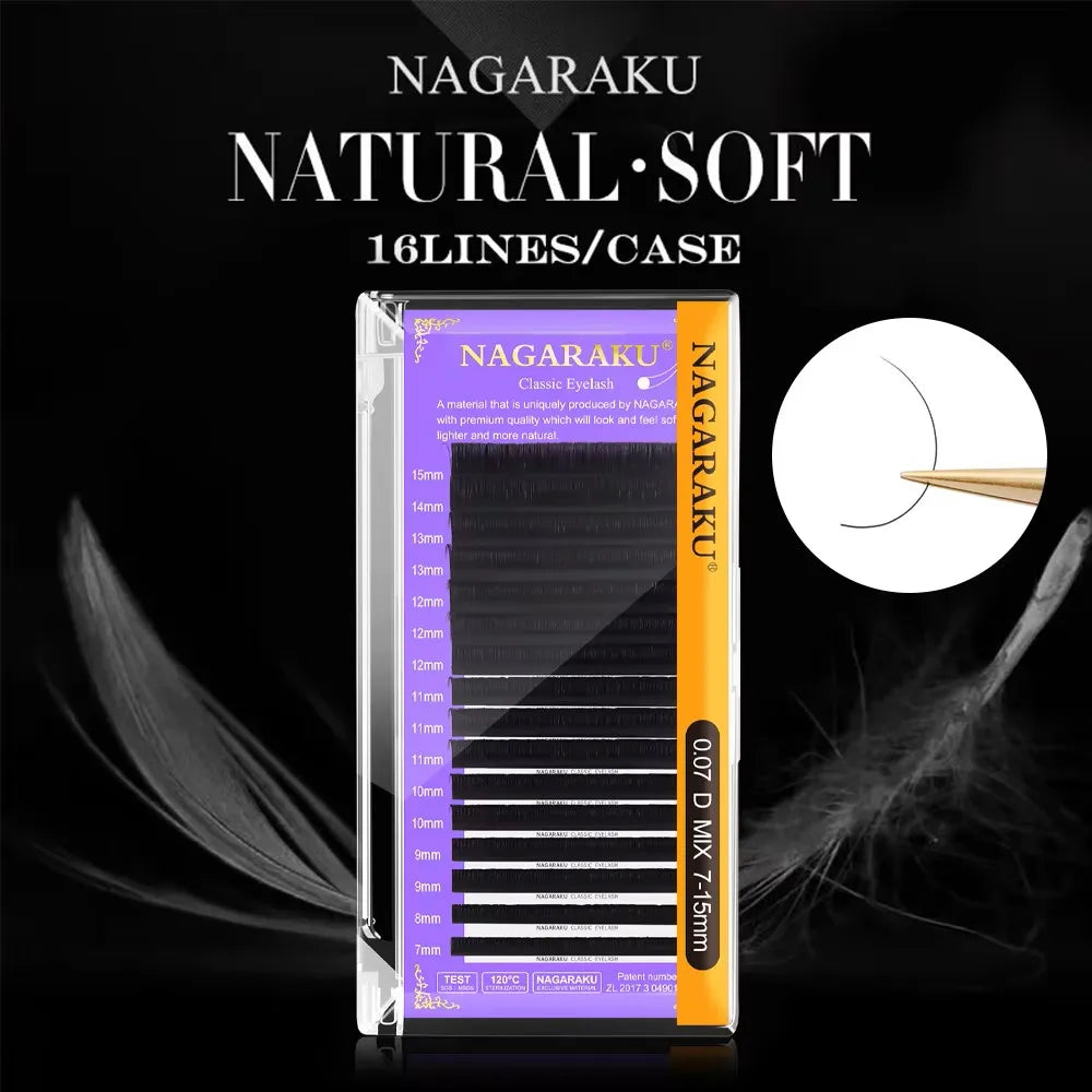 Extensiones de Pestañas Clásicas Individuales NAGARAKU - Negro Natural (16 Filas, Profesionales y Suaves)