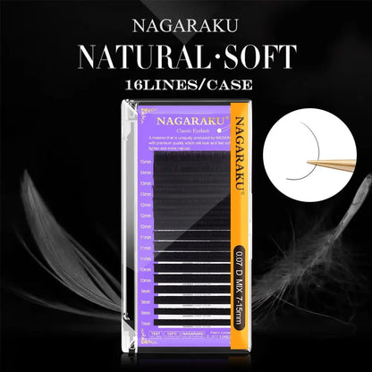 Extensiones de Pestañas Clásicas Individuales NAGARAKU - Negro Natural (16 Filas, Profesionales y Suaves)