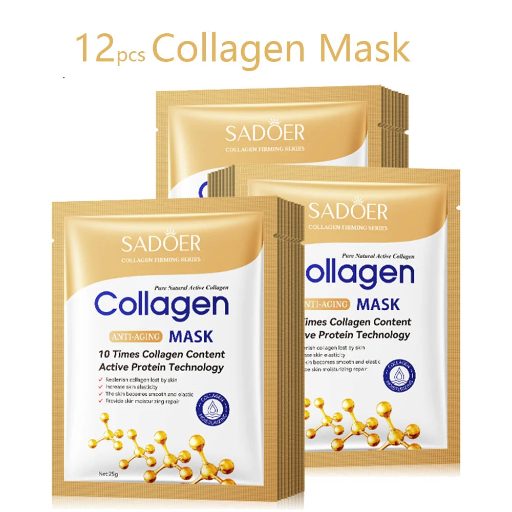 Set de 12 Máscaras Faciales de Colágeno Antiarrugas – Hidratantes, Reparadoras e Iluminadoras