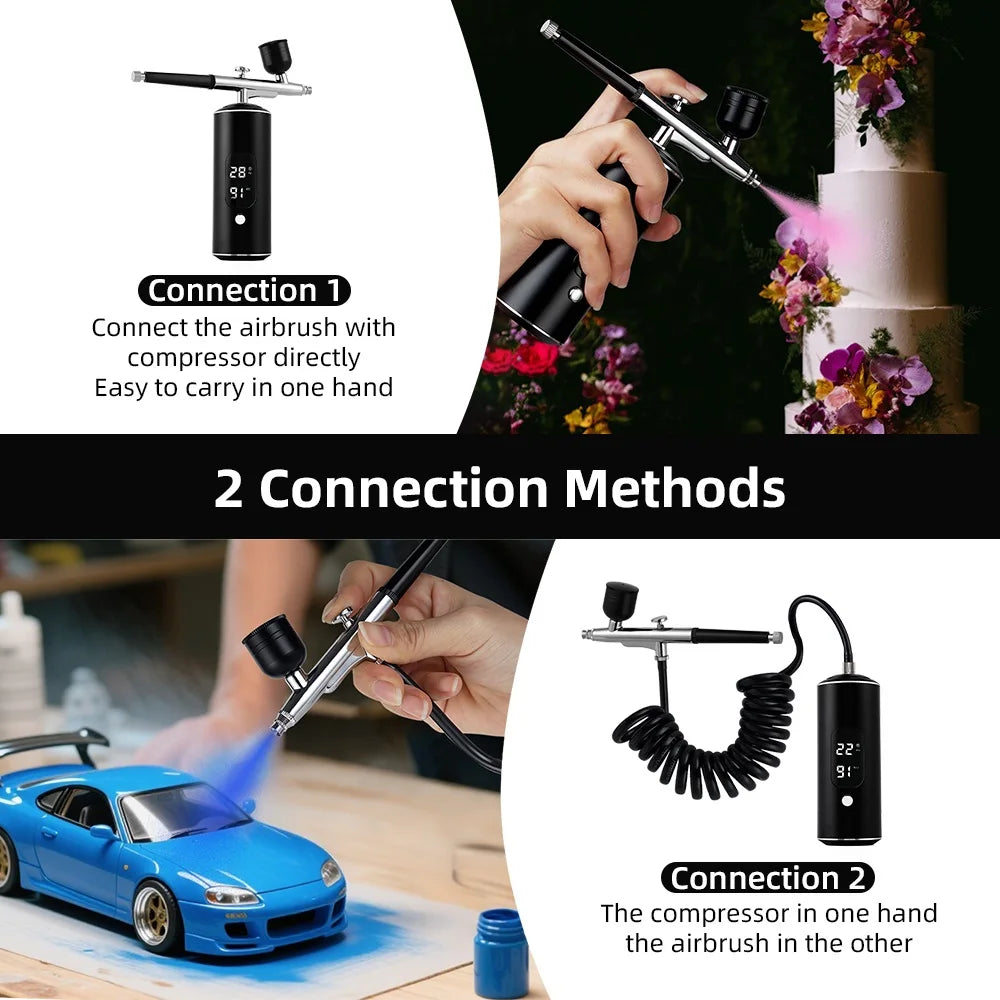 Kit de Aerografía Recargable Inalámbrico con Compresor – Maquillaje, Uñas, Tartas y Cabello
