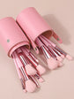 Set de 15 brochas de maquillaje rosas con bote